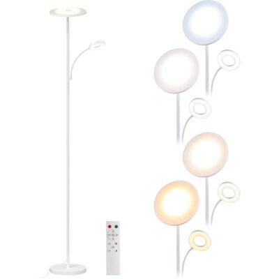 Lunartec LED Wohnzimmerleuchten: LED-Stehlampe mit Leselampe, Fernbedienung, 2.800 lm, dimmbar, weiß (Standleuchte, Stehlampe modern, Dimmer) Lunartec LED Wohnzimmerleuchten: LED-Stehlampe mit Leselampe, Fernbedienung, 2.800 lm, dimmbar, weiß (Standleuchte, Stehlampe modern, Dimmer)