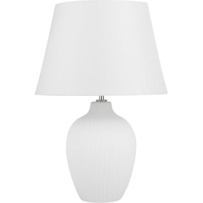 Beliani Klassische Tischlampe Lampenschirm aus Leinen keramischer Lampenfuß weiß Fergus Beliani Klassische Tischlampe Lampenschirm aus Leinen keramischer Lampenfuß weiß Fergus