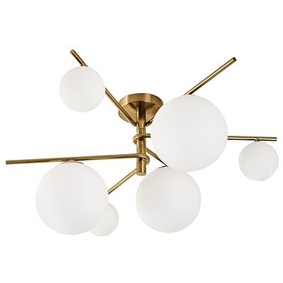 Beliani Deckenleuchte Metall gold mit 6 Glasschirmen Kugelform weiß elegant Isar Beliani Deckenleuchte Metall gold mit 6 Glasschirmen Kugelform weiß elegant Isar
