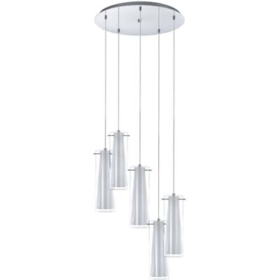 EGLO Pendellampe Pinto, 5 flammige Pendelleuchte, Material: Stahl, Farbe: Chrom, Glas: klar, opal matt, weiß, Fassung: E27 EGLO Pendellampe Pinto, 5 flammige Pendelleuchte, Material: Stahl, Farbe: Chrom, Glas: klar, opal matt, weiß, Fassung: E27