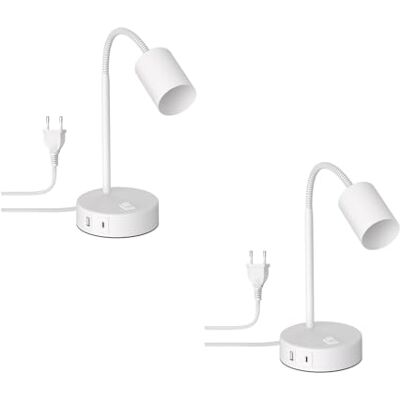 ledscom.de 2x Tischlampe WAIKA, Schwanenhals, Schalter, rund, weiß, USB-A, USB-C, 1x GU10 max. 15W ledscom.de 2x Tischlampe WAIKA, Schwanenhals, Schalter, rund, weiß, USB-A, USB-C, 1x GU10 max. 15W