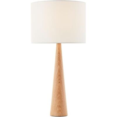 Lightbox Nacht-Tischlampe Ø 25 cm Tischleuchte mit Wipp-Schalter & & Basis aus Holz & weißem Stoff Lampen-Schirm E27 Fassung Lightbox Nacht-Tischlampe Ø 25 cm Tischleuchte mit Wipp-Schalter & & Basis aus Holz & weißem Stoff Lampen-Schirm E27 Fassung