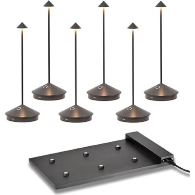 Zafferano Pina Pro 6er Set, Wiederaufladbare Kabellose LED Tischlampe, Touch Control, Dimmer 2200-3000 K, Höhe 29 cm, mit 6er Ladestation (Titan) Zafferano Pina Pro 6er Set, Wiederaufladbare Kabellose LED Tischlampe, Touch Control, Dimmer 2200-3000 K, Höhe 29 cm, mit 6er Ladestation (Titan)