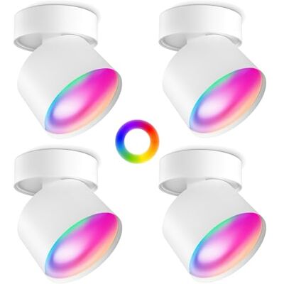 SSC-LUXon SAMU Aufbauspot 4er Set weiß Smart GX53 LED WLAN RGBW App dimmbar Vier schwenkbare Deckenspots weiß per App & Sprache steuerbar, RGB-Farblicht, Innenlicht fürs Wohnzimmer, ohne Hub SSC-LUXon SAMU Aufbauspot 4er Set weiß Smart GX53 LED WLAN RGBW App dimmbar Vier schwenkbare Deckenspots weiß per App & Sprache steuerbar, RGB-Farblicht, Innenlicht fürs Wohnzimmer, ohne Hub