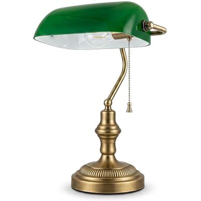 B·LED BARCELONA LED BARCELONA LED Bankerlampe Vintage E27 grünem Glasschirm, klassische Schreibtischlampe Retro mit verstellbarem Lampenschirm, Messingoptik und Zugschalter, Tischlampe für Büro Bibliothek B·LED BARCELONA LED BARCELONA LED Bankerlampe Vintage E27 grünem Glasschirm, klassische Schreibtischlampe Retro mit verstellbarem Lampenschirm, Messingoptik und Zugschalter, Tischlampe für Büro Bibliothek