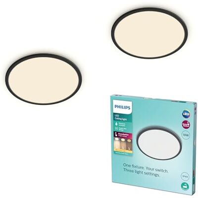 Philips LED Badezimmer Deckenleuchte Superslim (18 W), 3 Lichteinstellungen, warmweißes Licht, dimmen ohne Dimmer, IP44 Schutz, schwarz, 30cm, 2er Pack Philips LED Badezimmer Deckenleuchte Superslim (18 W), 3 Lichteinstellungen, warmweißes Licht, dimmen ohne Dimmer, IP44 Schutz, schwarz, 30cm, 2er Pack
