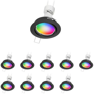 ledscom.de 10x Decken-Einbaustrahler FERE Einbaurahmen schwarz matt schwenkbar inkl. Smart Home RGBW GU10 LED Lampe, 5,41W, 473lm ledscom.de 10x Decken-Einbaustrahler FERE Einbaurahmen schwarz matt schwenkbar inkl. Smart Home RGBW GU10 LED Lampe, 5,41W, 473lm