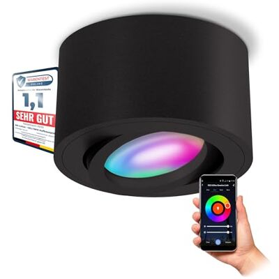 SSC-LUXon CELI-1BM Aufbauspot schwarz schwenkbar flach mit WLAN Smart RGB CCT LED Lampe Deckenspot kompatibel mit Alexa, Siri & Google SSC-LUXon CELI-1BM Aufbauspot schwarz schwenkbar flach mit WLAN Smart RGB CCT LED Lampe Deckenspot kompatibel mit Alexa, Siri & Google
