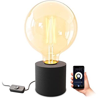 SSC-LUXon NAMBI Tischlampe Vintage schwarz inkl. Smart WiFi E27 LED Globe Birne Tischleuchte mit Kabel und Schalter Steuerung per App & Sprache SSC-LUXon NAMBI Tischlampe Vintage schwarz inkl. Smart WiFi E27 LED Globe Birne Tischleuchte mit Kabel und Schalter Steuerung per App & Sprache