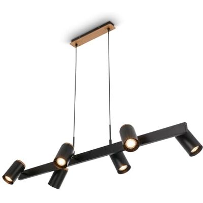 BRILONER Pendelleuchte mit Spotköpfen, schwenkbar, 6x GU10 Fassung, Deckenlampe, Deckenleuchte, Hängelampe Esstisch, Küchenlampe hängend, Esszimmerlampe, 110x24,9x120 cm, Schwarz-Holz BRILONER Pendelleuchte mit Spotköpfen, schwenkbar, 6x GU10 Fassung, Deckenlampe, Deckenleuchte, Hängelampe Esstisch, Küchenlampe hängend, Esszimmerlampe, 110x24,9x120 cm, Schwarz-Holz