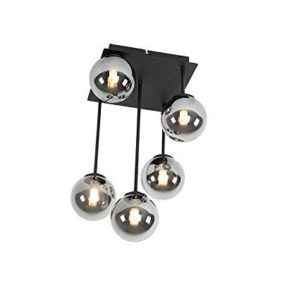 Qazqa Athens Moderne Rustikale Schwarze Kristall 5-Licht Deckenleuchte - Für LED geeignet Qazqa Athens Moderne Rustikale Schwarze Kristall 5-Licht Deckenleuchte - Für LED geeignet