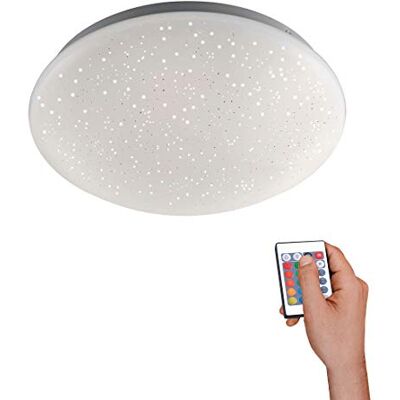 LeuchtenDirekt LED Deckenlampe in Sternenhimmel-Optik, rund 25cm Ø dimmbare Deckenleuchte RGB-Farbwechsel, warmweißes Licht Farbsteuerung über Fernbedienung… LeuchtenDirekt LED Deckenlampe in Sternenhimmel-Optik, rund 25cm Ø dimmbare Deckenleuchte RGB-Farbwechsel, warmweißes Licht Farbsteuerung über Fernbedienung…