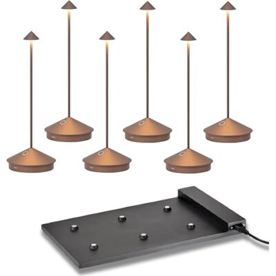 Zafferano Pina Pro 6er Set, Wiederaufladbare Kabellose LED Tischlampe, Touch Control, Dimmer 2200-3000 K, Höhe 29 cm, mit 6er Ladestation (Bronze) Zafferano Pina Pro 6er Set, Wiederaufladbare Kabellose LED Tischlampe, Touch Control, Dimmer 2200-3000 K, Höhe 29 cm, mit 6er Ladestation (Bronze)