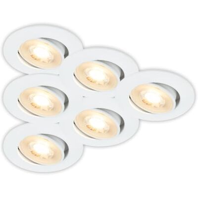 BRILONER 6er Set LED Einbaustrahler 230V, flach, schwenkbar, Weiß 6er Set, LED Spot, Deckenspots, Spots 230V, Einbauleuchten, Einbauspots, 68mm Lochmass, 3.000K, 8x3,2cm, warmweiß, IP20 BRILONER 6er Set LED Einbaustrahler 230V, flach, schwenkbar, Weiß 6er Set, LED Spot, Deckenspots, Spots 230V, Einbauleuchten, Einbauspots, 68mm Lochmass, 3.000K, 8x3,2cm, warmweiß, IP20