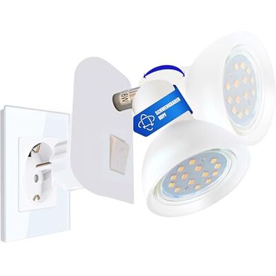 Trango LED Steckerleuchte 11-046 in Weiß mit Glas Lampenschirm, Stecker-Nachtlicht incl. je 1x GU10 3000K warmweiß LED Leuchtmittel & ON/OFF Schalter Leselampe, Wandlampe, Küchen Steckerlicht Trango LED Steckerleuchte 11-046 in Weiß mit Glas Lampenschirm, Stecker-Nachtlicht incl. je 1x GU10 3000K warmweiß LED Leuchtmittel & ON/OFF Schalter Leselampe, Wandlampe, Küchen Steckerlicht