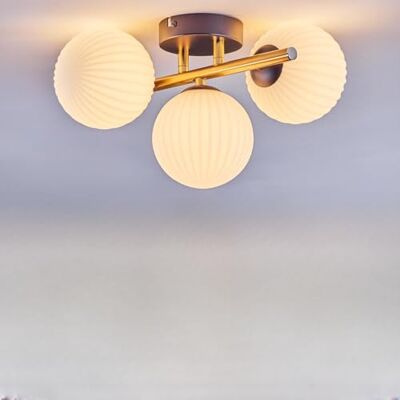 HOFSTEIN Deckenleuchte Chehalis, 3-flammige Deckenlampe aus Metall/Riffelglas/Milchglas in Schwarz/Gold/Weiß, Leuchte im Retro/Vintage-Design (Ø Schirme 12 cm), G9, Esszimmer, Schlafzimmer, Wohnzimmer HOFSTEIN Deckenleuchte Chehalis, 3-flammige Deckenlampe aus Metall/Riffelglas/Milchglas in Schwarz/Gold/Weiß, Leuchte im Retro/Vintage-Design (Ø Schirme 12 cm), G9, Esszimmer, Schlafzimmer, Wohnzimmer