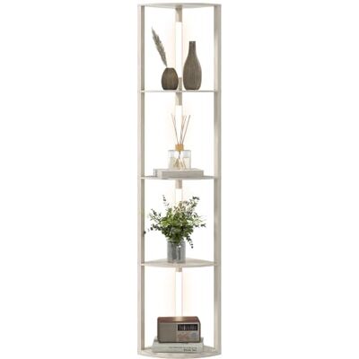 HOMCOM LED Stehlampe mit Regal Dimmbar 24W Eiche Stehleuchte, 4 Ablagen, 3 Lichtfarben, Standlampe, für Wohnzimmer, Schlafzimmer HOMCOM LED Stehlampe mit Regal Dimmbar 24W Eiche Stehleuchte, 4 Ablagen, 3 Lichtfarben, Standlampe, für Wohnzimmer, Schlafzimmer
