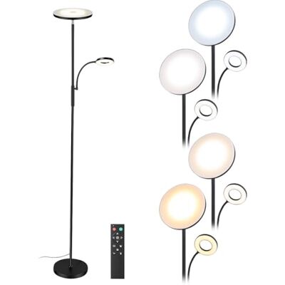 Lunartec Stehleuchte: LED-Stehlampe mit Leselampe, Fernbedienung, 2.800 lm, dimmbar, schwarz (Deckenfluter mit Fernbedienung, LED Stehlampe Wohnzimmer, Dimmer) Lunartec Stehleuchte: LED-Stehlampe mit Leselampe, Fernbedienung, 2.800 lm, dimmbar, schwarz (Deckenfluter mit Fernbedienung, LED Stehlampe Wohnzimmer, Dimmer)