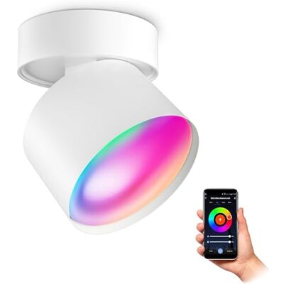 SSC-LUXon SAMU Aufbauspot weiß Smart Home GX53 LED WLAN RGBW App dimmbar Schwenkbarer Deckenspot weiß per App & Alexa steuerbar, RGB-Farblicht, flexibles Innenlicht fürs Wohnzimmer, ohne Hub SSC-LUXon SAMU Aufbauspot weiß Smart Home GX53 LED WLAN RGBW App dimmbar Schwenkbarer Deckenspot weiß per App & Alexa steuerbar, RGB-Farblicht, flexibles Innenlicht fürs Wohnzimmer, ohne Hub