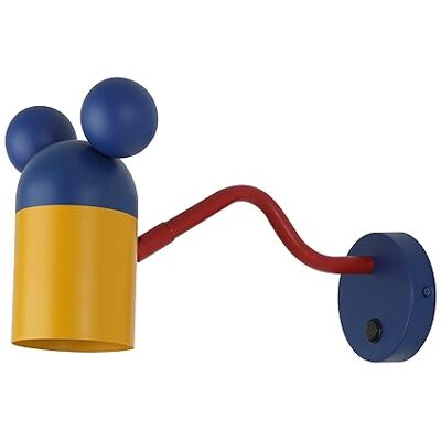 GTV Wandleuchte MOUSE für Kinderzimmer, Marineblau/Gelb Lampe, E27 Fassung, Max. 25W, IP20 – Fröhliches Design mit Mäuseohren GTV Wandleuchte MOUSE für Kinderzimmer, Marineblau/Gelb Lampe, E27 Fassung, Max. 25W, IP20 – Fröhliches Design mit Mäuseohren