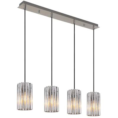 GLOBO Pendelleuchte Hängeleuchte Glas silber Esszimmerlampe 4-Flammig, Metall, 4x E27 Fassungen, LxBxH: 80x11,5x120 cm GLOBO Pendelleuchte Hängeleuchte Glas silber Esszimmerlampe 4-Flammig, Metall, 4x E27 Fassungen, LxBxH: 80x11,5x120 cm