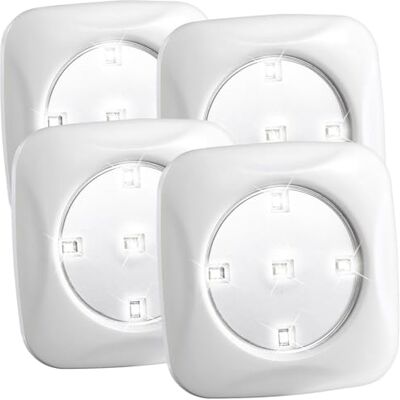 Lunartec Spot Batterie: 4er-Set LED-Lichter FlexiLight, Druckschalter, je 5 Punkt-LEDs (Mini Spot Batterie, batteriebetrieben, Regal) Lunartec Spot Batterie: 4er-Set LED-Lichter FlexiLight, Druckschalter, je 5 Punkt-LEDs (Mini Spot Batterie, batteriebetrieben, Regal)