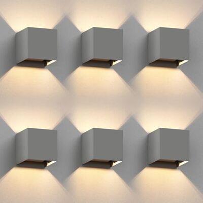 ledscom.de 6x Wandleuchte CUBEL für außen, grau, IP65, Up & Downlight, quadratisch + LED Lampe 501lm, warmweiß ledscom.de 6x Wandleuchte CUBEL für außen, grau, IP65, Up & Downlight, quadratisch + LED Lampe 501lm, warmweiß