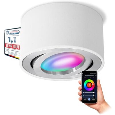 SSC-LUXon CELI-1WM Aufbaustrahler flach weiß schwenkbar mit WiFi LED RGB+ Smart Deckenstrahler Spot kompatibel mit Alexa, Siri & Google SSC-LUXon CELI-1WM Aufbaustrahler flach weiß schwenkbar mit WiFi LED RGB+ Smart Deckenstrahler Spot kompatibel mit Alexa, Siri & Google