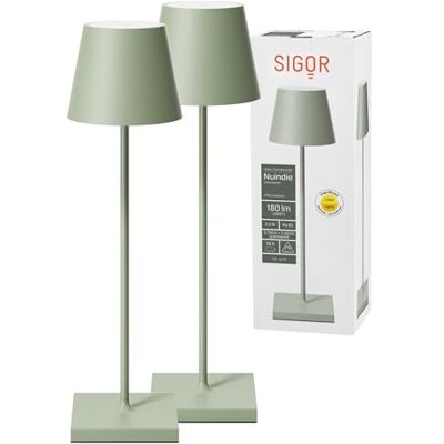 SIGOR Nuindie 2.0 Akku-Tischlampe, 2er-Set, salbeigrün Dimmbar • Indoor & Outdoor • IP54 • 38 cm • USB-C • 12 h Leuchtdauer SIGOR Nuindie 2.0 Akku-Tischlampe, 2er-Set, salbeigrün Dimmbar • Indoor & Outdoor • IP54 • 38 cm • USB-C • 12 h Leuchtdauer