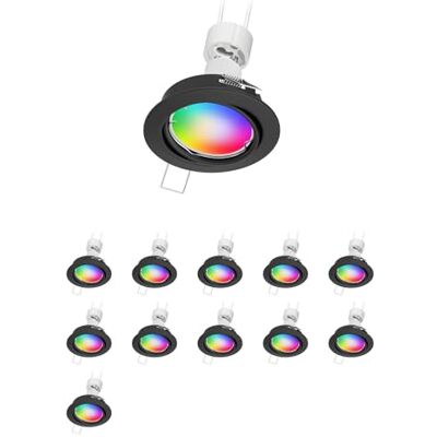 ledscom.de 12x Decken-Einbaustrahler FERE Einbaurahmen schwarz matt schwenkbar inkl. Smart Home RGBW GU10 LED Lampe, 5,41W, 473lm ledscom.de 12x Decken-Einbaustrahler FERE Einbaurahmen schwarz matt schwenkbar inkl. Smart Home RGBW GU10 LED Lampe, 5,41W, 473lm