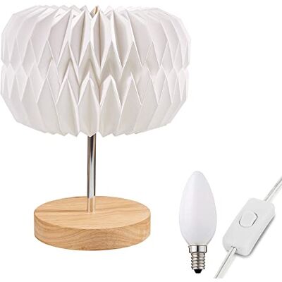 hellum Tischlampe mit Design Papier Lampenschirm mit LED Glühbirne, Weiß Papierschirm mit Fuß aus Holz und Metall. Deko Tischleuchte mit 1,5m Kabel mit Stecker mit Schalter, Höhe 32 cm 578164 hellum Tischlampe mit Design Papier Lampenschirm mit LED Glühbirne, Weiß Papierschirm mit Fuß aus Holz und Metall. Deko Tischleuchte mit 1,5m Kabel mit Stecker mit Schalter, Höhe 32 cm 578164