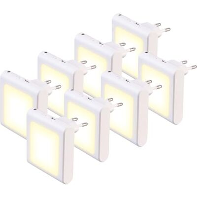Lunartec Nachtlicht Kinderzimmer: 8er-Set Flache Steckdosen-Nachtlichter, Dämmerungssensor, dimmbar (stromsparend, Babys, Baby) Lunartec Nachtlicht Kinderzimmer: 8er-Set Flache Steckdosen-Nachtlichter, Dämmerungssensor, dimmbar (stromsparend, Babys, Baby)