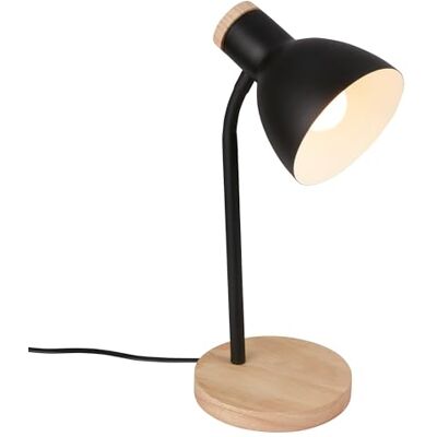 BRILONER Nachttischlampe mit Kabelschalter, schwenkbar, E14, max. 10W, Tischlampe, Lampe, Schreibtischlampe, Tischleuchte, Bürolampe, Leselampe Bett, Leselicht, 14x38 cm, Schwarz-Holz BRILONER Nachttischlampe mit Kabelschalter, schwenkbar, E14, max. 10W, Tischlampe, Lampe, Schreibtischlampe, Tischleuchte, Bürolampe, Leselampe Bett, Leselicht, 14x38 cm, Schwarz-Holz