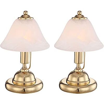 GLOBO 2er Set Tischleuchten ANTIQUE Messing mit Glasschirm Alabaster, Touch Lighting GLOBO 2er Set Tischleuchten ANTIQUE Messing mit Glasschirm Alabaster, Touch Lighting