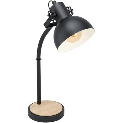 EGLO Tischlampe Lubenham, 1 flammige Vintage Tischleuchte im Industrial Design, Retro Nachttischlampe aus Stahl und Holz, Farbe: Schwarz, braun, Fassung: E27, inkl. Schalter EGLO Tischlampe Lubenham, 1 flammige Vintage Tischleuchte im Industrial Design, Retro Nachttischlampe aus Stahl und Holz, Farbe: Schwarz, braun, Fassung: E27, inkl. Schalter