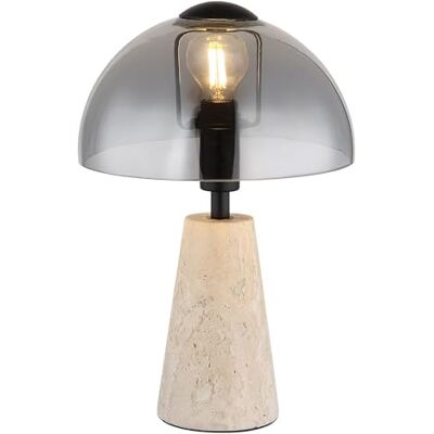 GLOBO Tischlampe Travertine Stein grau Nachttischlampe Rauchglas Pilz Tischleuchte Wohnzimmerlampe, 1x E14, DxH 20 x 31 cm GLOBO Tischlampe Travertine Stein grau Nachttischlampe Rauchglas Pilz Tischleuchte Wohnzimmerlampe, 1x E14, DxH 20 x 31 cm