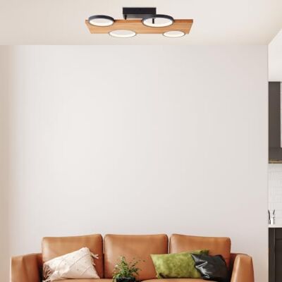Lightbox LED Deckenlampe 4-flammig, schwarz & Holz, 14 W Leuchte Deckenleuchte mit Lichtkreisen, 3400 lm, warmweiß, 55x35 cm, außergewöhnliches Lichtspiel für moderne Räume Lightbox LED Deckenlampe 4-flammig, schwarz & Holz, 14 W Leuchte Deckenleuchte mit Lichtkreisen, 3400 lm, warmweiß, 55x35 cm, außergewöhnliches Lichtspiel für moderne Räume