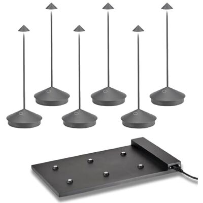 Zafferano Pina Pro 6er Set, Wiederaufladbare Kabellose LED Tischlampe, Touch Control, Dimmer 2200-3000 K, Höhe 29 cm, mit 6er Ladestation (Dunkelgrau) Zafferano Pina Pro 6er Set, Wiederaufladbare Kabellose LED Tischlampe, Touch Control, Dimmer 2200-3000 K, Höhe 29 cm, mit 6er Ladestation (Dunkelgrau)