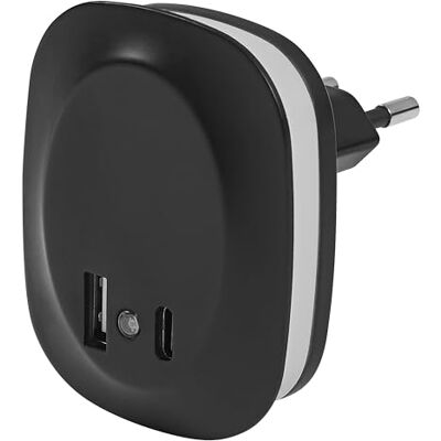 Osram LUNETTA EDGE Steckdosen-Nachtlicht, schwarz, 0,35W, 10lm, warmweißes Licht, Tageslichtsensor, USB-A & USB-C Anschluss, LED-Technologie, Ladefunktionalität, lange Lebensdauer, IP20, 3000K Osram LUNETTA EDGE Steckdosen-Nachtlicht, schwarz, 0,35W, 10lm, warmweißes Licht, Tageslichtsensor, USB-A & USB-C Anschluss, LED-Technologie, Ladefunktionalität, lange Lebensdauer, IP20, 3000K