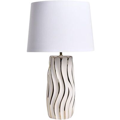 Beliani Tischlampe Keramik mit Stoffschirm weiß/gold elegant glamouröser Stil Patuca Beliani Tischlampe Keramik mit Stoffschirm weiß/gold elegant glamouröser Stil Patuca
