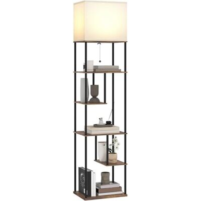 HOMCOM Stehlampe mit Regalen LED dimmbar 3000K-6500K Rustikales Braun Wohnzimmer Stehlampe mit Dimmer, Fernbedienung, Zugkette. HOMCOM Stehlampe mit Regalen LED dimmbar 3000K-6500K Rustikales Braun Wohnzimmer Stehlampe mit Dimmer, Fernbedienung, Zugkette.