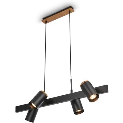 BRILONER Pendelleuchte mit Spotköpfen, schwenkbar, 4x GU10 Fassung, Deckenlampe, Deckenleuchte, Hängelampe Esstisch, Küchenlampe hängend, Esszimmerlampe, 80x24,9x120 cm, Schwarz-Holz BRILONER Pendelleuchte mit Spotköpfen, schwenkbar, 4x GU10 Fassung, Deckenlampe, Deckenleuchte, Hängelampe Esstisch, Küchenlampe hängend, Esszimmerlampe, 80x24,9x120 cm, Schwarz-Holz