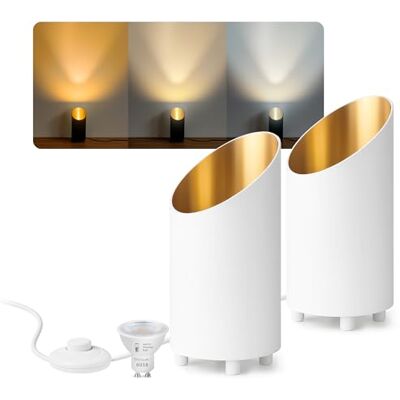 SSC-LUXon AUREVA Bodenlampe 2er Set weiß-gold GU10 3 Lichtfarben inkl LED Zwei Uplight-Bodenspots weiß-gold warm / neutral / kalt per Schalter, mit Fußschalter, für Wohn- & Schlafzimmer, inkl. LED SSC-LUXon AUREVA Bodenlampe 2er Set weiß-gold GU10 3 Lichtfarben inkl LED Zwei Uplight-Bodenspots weiß-gold warm / neutral / kalt per Schalter, mit Fußschalter, für Wohn- & Schlafzimmer, inkl. LED