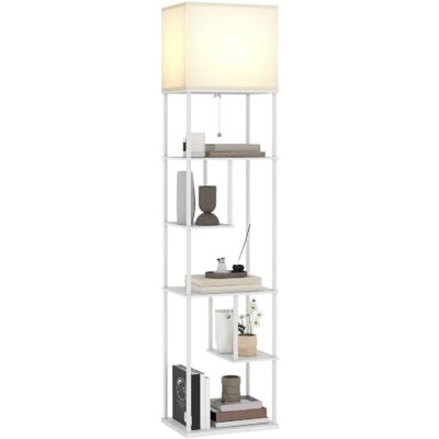 HOMCOM Stehlampe Stehleuchte mit Regalen Einstellbare Helligkeit Weiß Einstellbare Farbtemperatur 3000K-6500K, Fernbedienung, E27-Birne, Timer, für Schlafzimmer, Büro, Wohnzimmer HOMCOM Stehlampe Stehleuchte mit Regalen Einstellbare Helligkeit Weiß Einstellbare Farbtemperatur 3000K-6500K, Fernbedienung, E27-Birne, Timer, für Schlafzimmer, Büro, Wohnzimmer