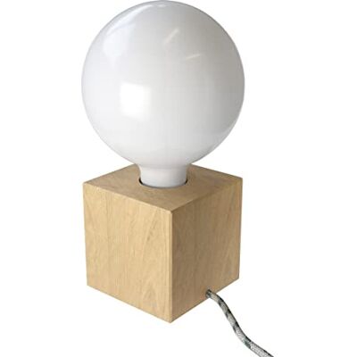 Creative Posaluce Cubetto, Holz-Tischlampe komplett mit Textilkabel, Schalter und 2-poligem Stecker Mit Glühbirne, Neutral Creative Posaluce Cubetto, Holz-Tischlampe komplett mit Textilkabel, Schalter und 2-poligem Stecker Mit Glühbirne, Neutral