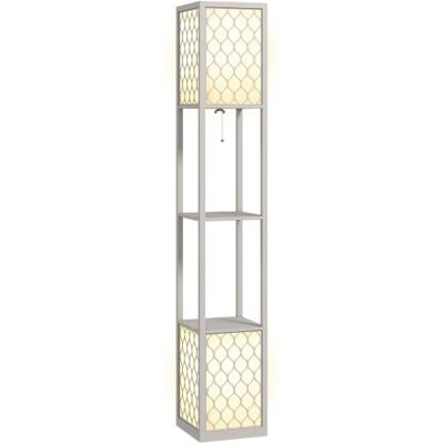 HOMCOM Stehlampe Wohnzimmer mit Regal E27 Fassung Schlafzimmer Hellgrau Stehleuchte, Standleuchte, Exkl. Glühbirne HOMCOM Stehlampe Wohnzimmer mit Regal E27 Fassung Schlafzimmer Hellgrau Stehleuchte, Standleuchte, Exkl. Glühbirne