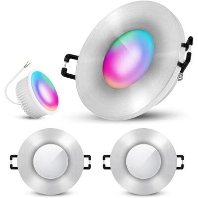 SSC-LUXon BEDA Bad Einbaustrahler 3x Alu IP65 Smart GU10 RGB flach Drei smarte Bad-Einbaustrahler silber gebürstet IP65 mit RGB GU10 16 Mio Farben per App & Sprache, nur 30mm tief, für Bad SSC-LUXon BEDA Bad Einbaustrahler 3x Alu IP65 Smart GU10 RGB flach Drei smarte Bad-Einbaustrahler silber gebürstet IP65 mit RGB GU10 16 Mio Farben per App & Sprache, nur 30mm tief, für Bad