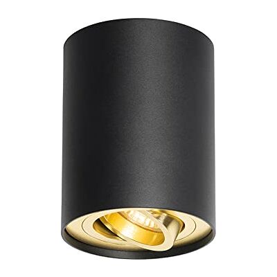 Qazqa Deckenstrahler, Deckenspot Rondoo Up Schwarz Gold, max. 50W, Geeignet für LED, 9.7cm, Ideal als Wohnzimmerlampe, Küche lampe und Qazqa Deckenstrahler, Deckenspot Rondoo Up Schwarz Gold, max. 50W, Geeignet für LED, 9.7cm, Ideal als Wohnzimmerlampe, Küche lampe und