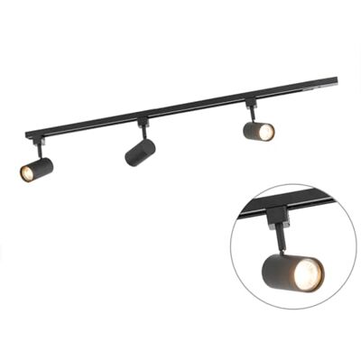 Qazqa Modern Schienensystem Lampen Komplettset, Schienenbeleuchtung, Deckenstrahler, Deckenspot Iconic Jeana Schwarz, 3-flammig, 100cm, Ideal als Küche lampe und Qazqa Modern Schienensystem Lampen Komplettset, Schienenbeleuchtung, Deckenstrahler, Deckenspot Iconic Jeana Schwarz, 3-flammig, 100cm, Ideal als Küche lampe und