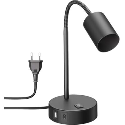 ledscom.de Tischlampe WAIKA, Schwanenhals, Schalter, rund, schwarz, USB-A, USB-C, 1x GU10 max. 15W ledscom.de Tischlampe WAIKA, Schwanenhals, Schalter, rund, schwarz, USB-A, USB-C, 1x GU10 max. 15W